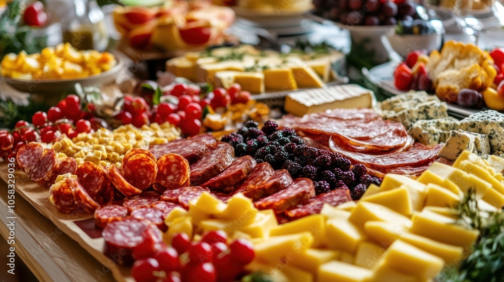 A Delicious Spread of Salami, Cheese, and Berries A Delicious Spread of Salami, Cheese, and Berries