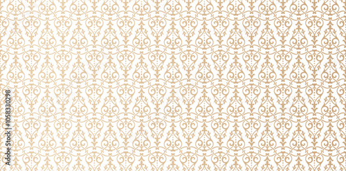 seamless pattern ornamental design golden color isolated white backgrounds for knitted fabric textured, fabric printing, birthday invitations cover, wraps paper, covering book, patterned fills element