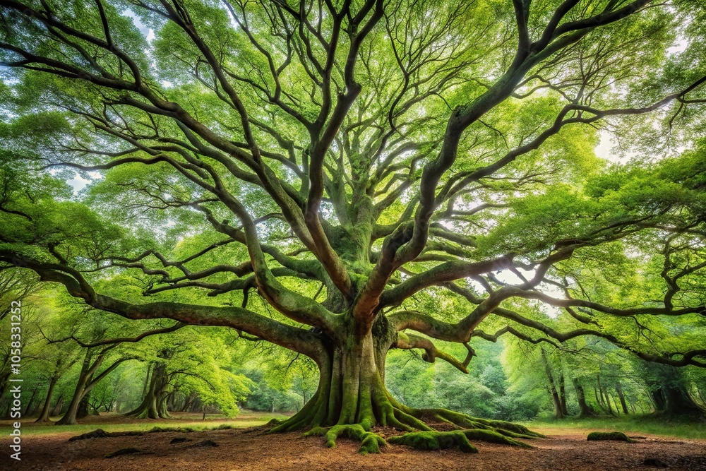 A massive ancient tree stands alone in the heart of a forest, trunk, tree, wilderness, solitary A massive ancient tree stands alone in the heart of a forest, trunk, tree, wilderness, solitary