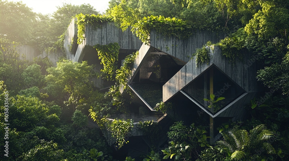 Futuristic Harmony: A Stunning Poster of Angular Modern Buildings Embraced by Nature on a Rounded Earth—Perfect for Eco-Inspired Interiors and Sustainable Living Spaces! Futuristic Harmony: A Stunning Poster of Angular Modern Buildings Embraced by Nature on a Rounded Earth—Perfect for Eco-Inspired Interiors and Sustainable Living Spaces!