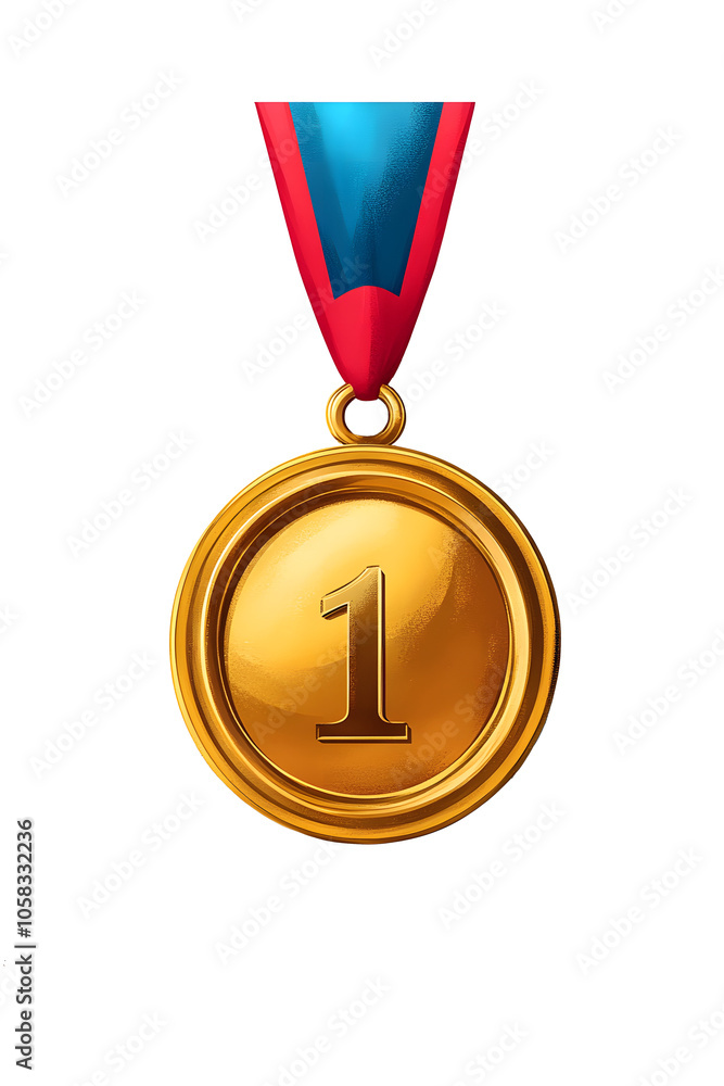 First Place Gold Medal Illustration with Blue Ribbon on white and transparent background. First Place Gold Medal Illustration with Blue Ribbon on white and transparent background.