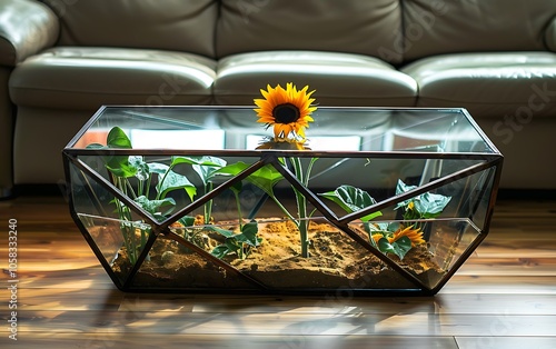 Wallpaper Mural Glass florarium with sunflowers on a wooden table. Torontodigital.ca