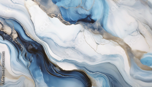 Serene Blue & Gold Abstract Art: Fluid, Dreamy Swirls