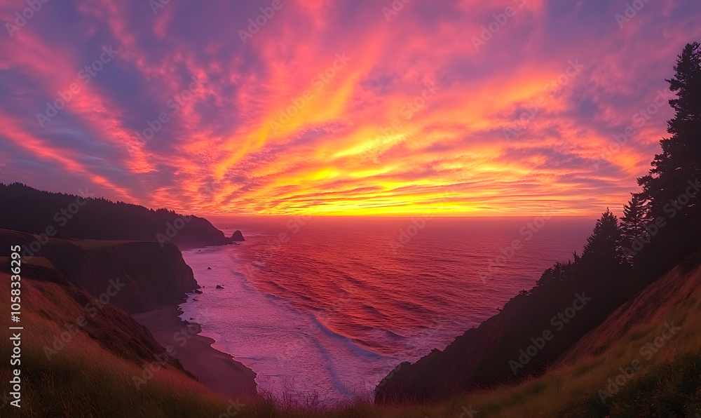 Naklejka premium Spectacular Nature and Scenic Wonders: Golden Hour Sunsets, Lush Forests, Tranquil Beaches, and Vibrant Fields of Flowers in Stunning Views