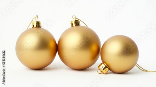 Gold Christmas balls gold christmas jewelry, isolated on white background photo