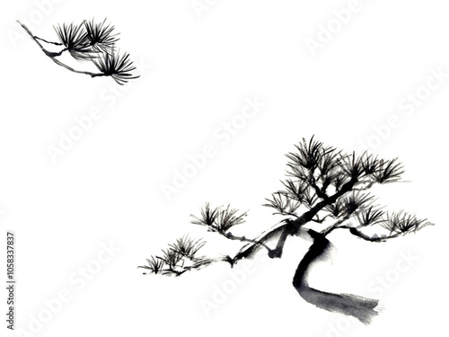 松の木の水墨画