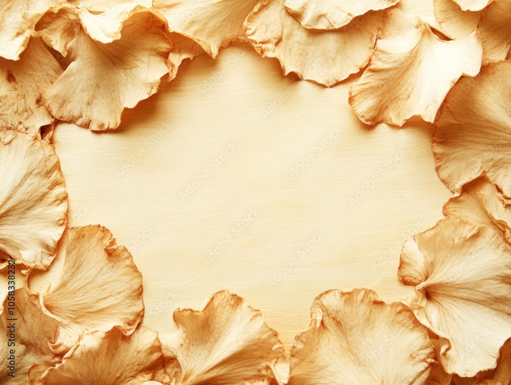 A decorative arrangement of dried petals framing a blank space. A decorative arrangement of dried petals framing a blank space.