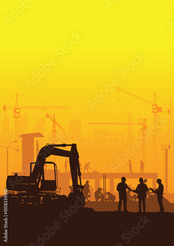 Construction vector background, Worker in a building site, Labor day background.