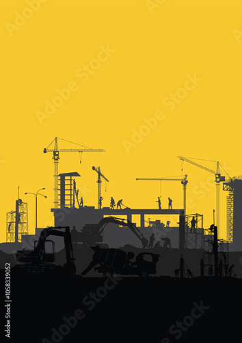 Construction vector background, Worker in a building site, Labor day background.