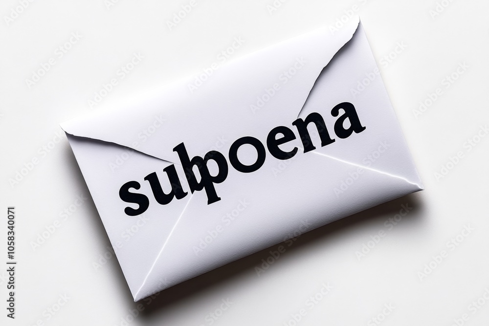Flat 2D depiction of a sealed envelope marked “subpoena†on a white background, capturing the simplicity and importance of official notification, symbolizing simplicity and duty Flat 2D depiction of a sealed envelope marked “subpoena†on a white background, capturing the simplicity and importance of official notification, symbolizing simplicity and duty