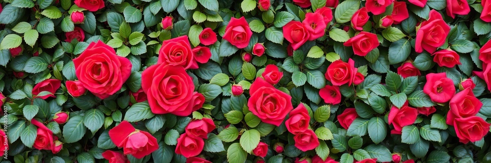 Natural red rose background flower wall with vibrant blooms and lush greenery, texture, greenery Natural red rose background flower wall with vibrant blooms and lush greenery, texture, greenery