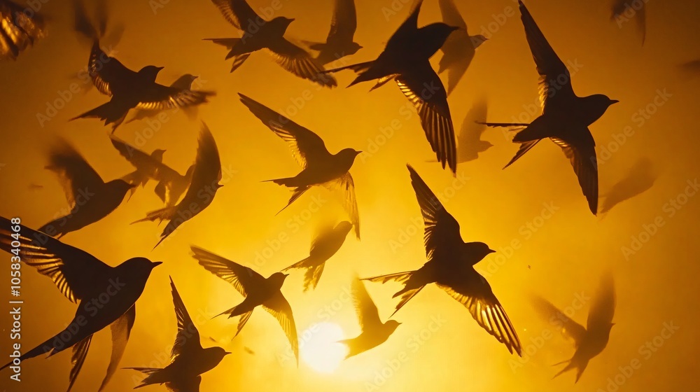Birds Silhouetted Against the Setting Sun Birds Silhouetted Against the Setting Sun