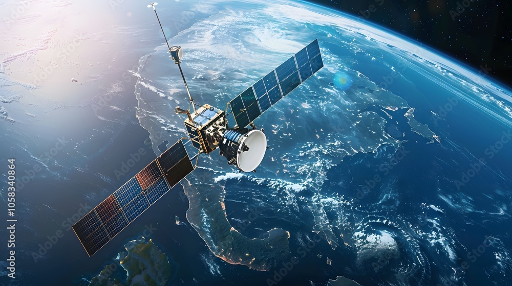 Serene Space View of Satellite Orbiting Earth Serene Space View of Satellite Orbiting Earth