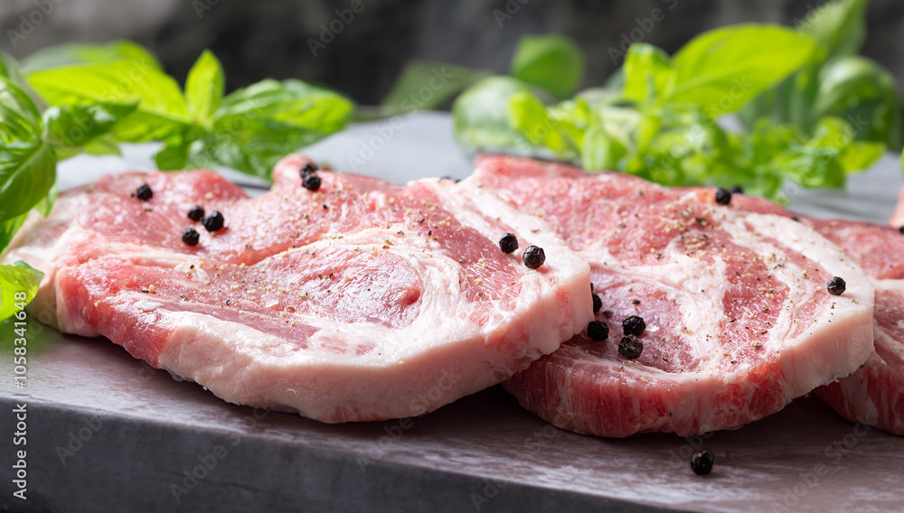 Fresh pork neck on grill plate Fresh pork neck on grill plate
