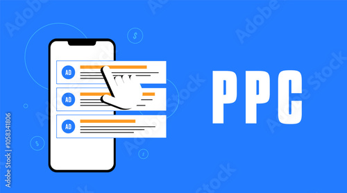 PPC advertising, Digital marketing illustration. Traffic analysis, targeted ads, revenue growth charts. Visualizing pay-per-click strategies with cursor clicks on ppc ads, ideal for online promotion