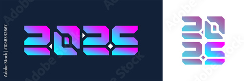 2025 Happy New Year typography colored facet logo design. Numbers 2025 from colored stained glass, Happy New Year creative style elements. Vector illustration