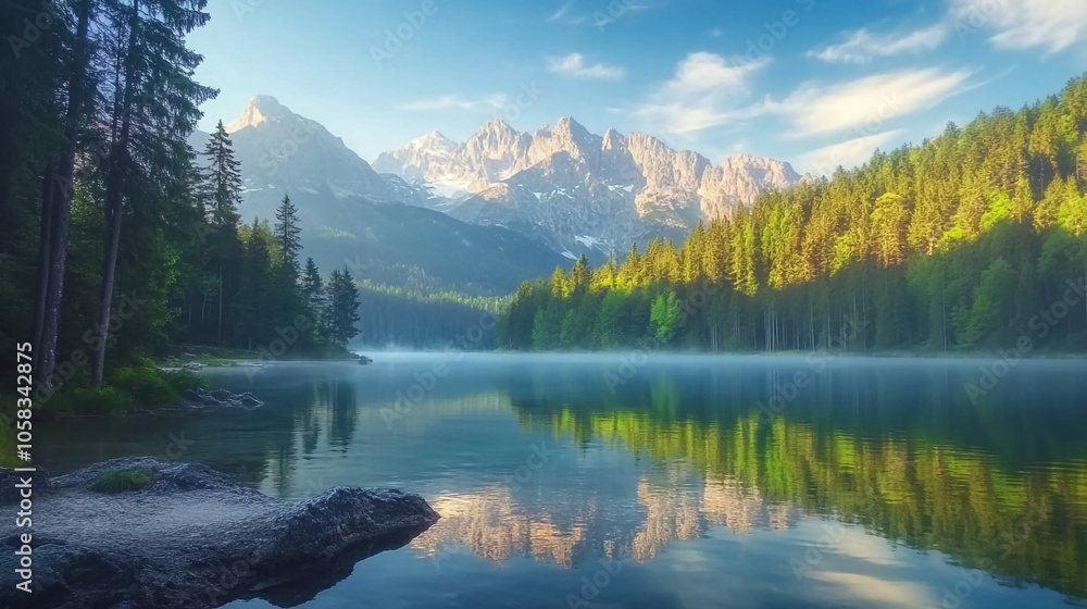 Serene Mountain Lake with Crystal Clear Water Serene Mountain Lake with Crystal Clear Water