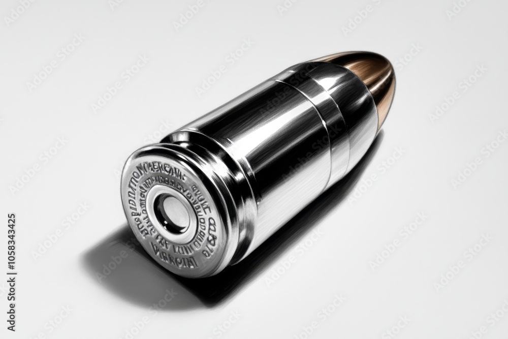 Simple drawing of a bullet casing, highlighting its shape and structure in minimalist detail, capturing power and simplicity Simple drawing of a bullet casing, highlighting its shape and structure in minimalist detail, capturing power and simplicity