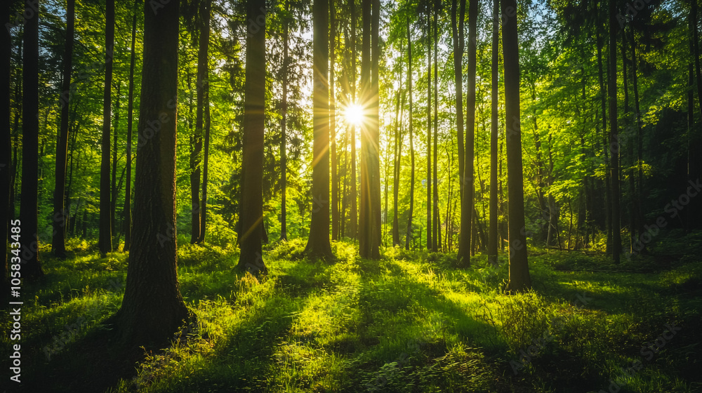sun rays in the forest sun rays in the forest