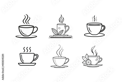 cup of tea with leaves vector icon set 