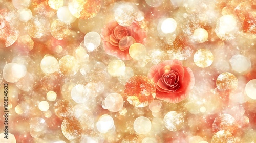 Romantic Floral Background with Golden Bokeh Lights for Wedding Invitations, Valentine's Day Cards, and Romantic Designs Simple Neutral Background with Free Space for Design