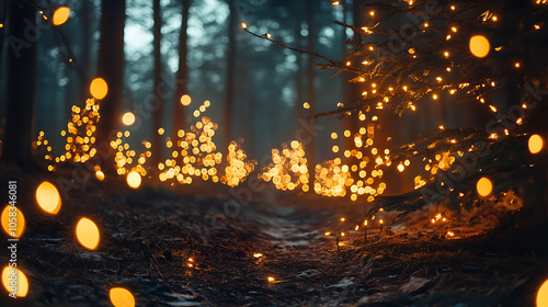 magical forest adorned with glowing fairy lights creates serene atmosphere