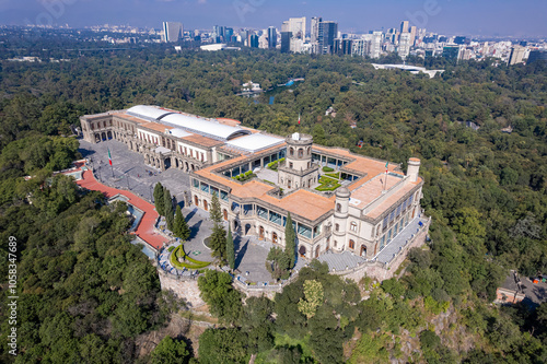 Aerial Drone View of Chapultepec Palace in Mexico City photo