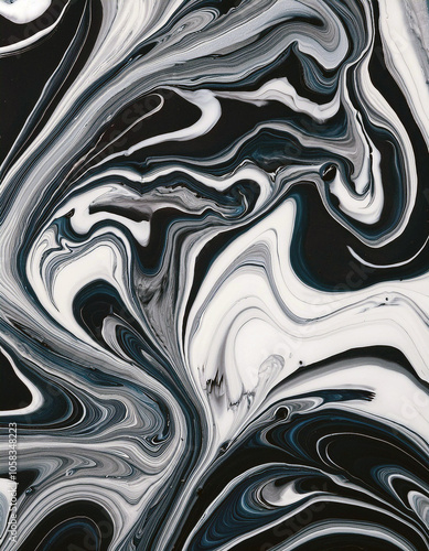 Fluid Black, White, Grey Swirls: Abstract Art