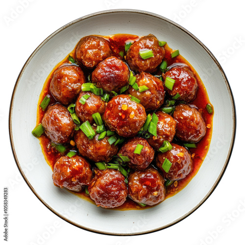plate of Manchurian top view isolated on transparent white background, clipping path