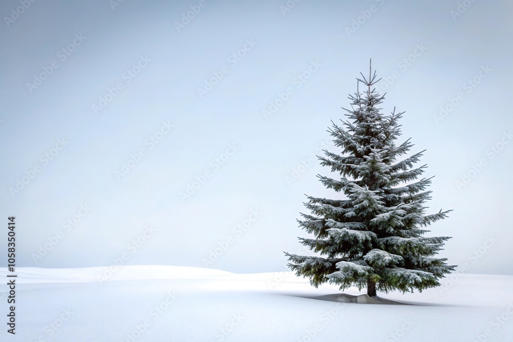 Snowy landscape with a single evergreen tree standing tall against the white backdrop, icy terrain, bare trees, snowy mountains, peaceful environment, serene landscape Snowy landscape with a single evergreen tree standing tall against the white backdrop, icy terrain, bare trees, snowy mountains, peaceful environment, serene landscape