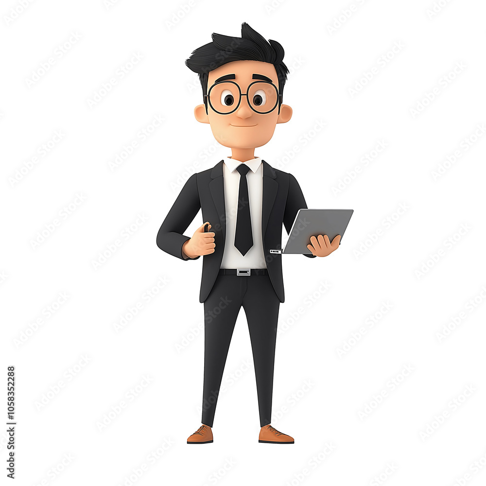 A dynamic human character is crafted in Blender, standing confidently in a suit while holding a tablet in a contemporary workspace setting, showcasing creativity and design skills A dynamic human character is crafted in Blender, standing confidently in a suit while holding a tablet in a contemporary workspace setting, showcasing creativity and design skills