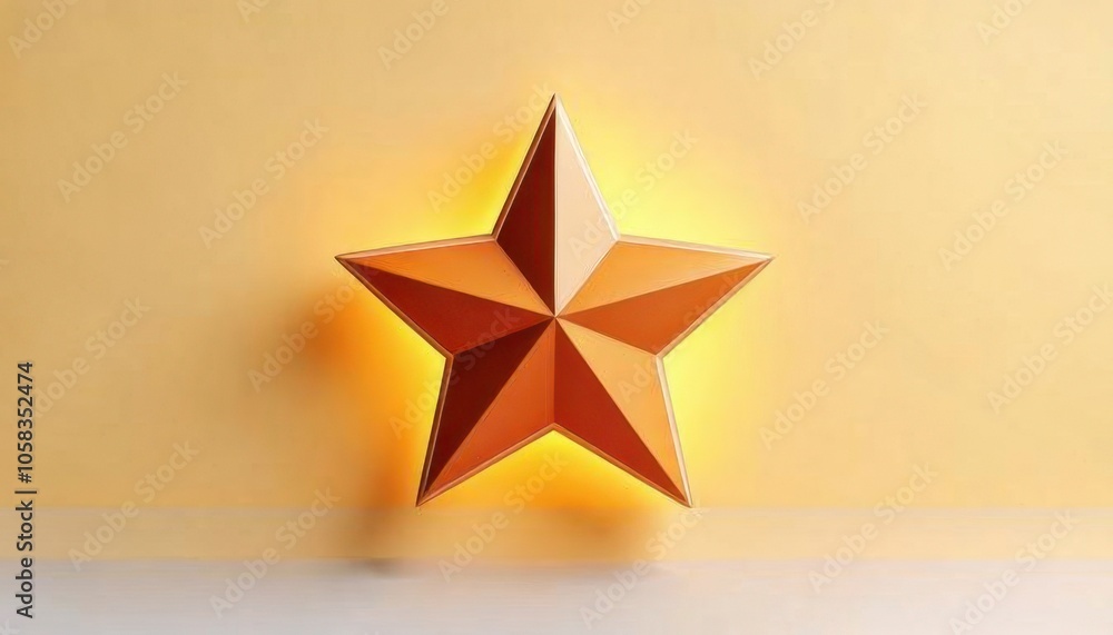 A three-dimensional orange star against a soft yellow background, creating a vibrant and modern aesthetic. A three-dimensional orange star against a soft yellow background, creating a vibrant and modern aesthetic.