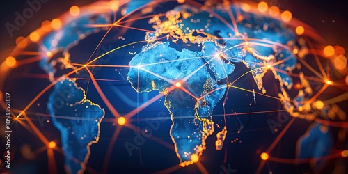 Global Network and Connectivity Visualization with Digital Glowing Globe