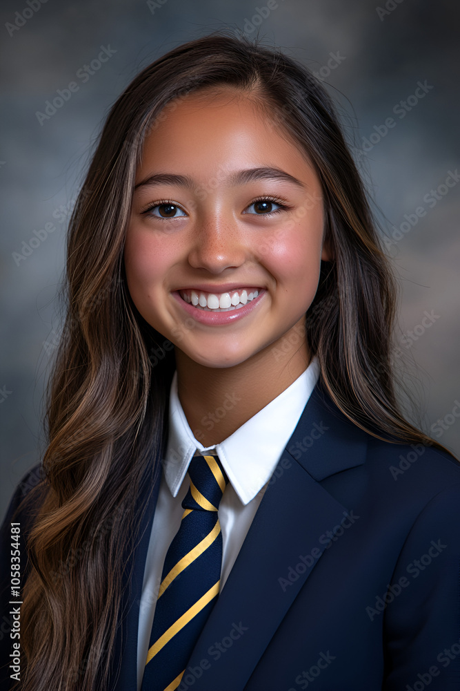Smiling Young Student in School Uniform Portrait - The image captures a youthful and bright expression, ideal for educational or academic themes Smiling Young Student in School Uniform Portrait - The image captures a youthful and bright expression, ideal for educational or academic themes