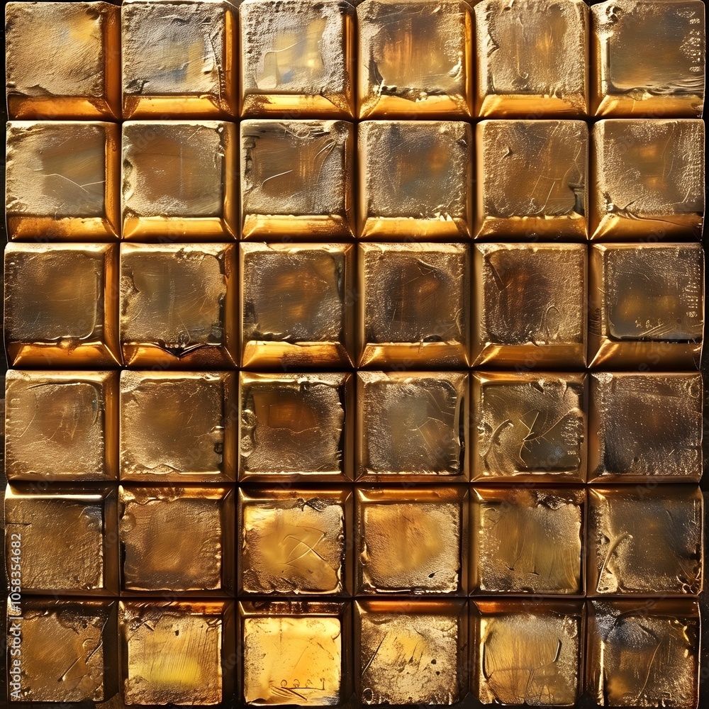 A textured grid of golden squares, resembling abstract art or a decorative panel. A textured grid of golden squares, resembling abstract art or a decorative panel.