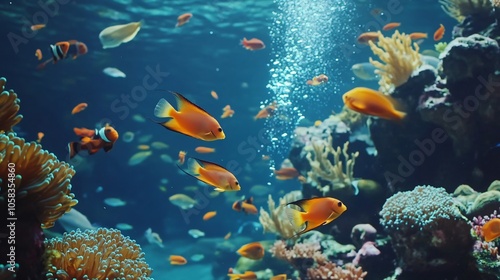 Colorful Fish Swimming in a Vibrant Coral Reef Aquarium