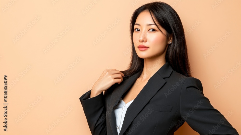 Confident woman in business attire against a neutral background. Confident woman in business attire against a neutral background.