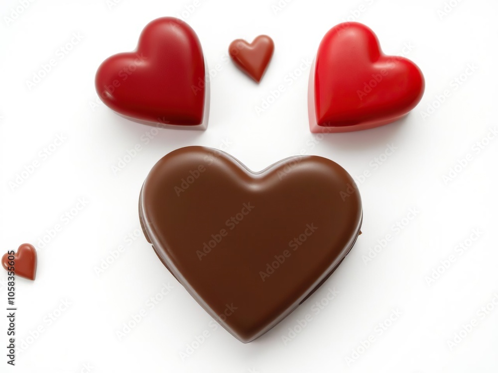 Heart-shaped box filled with assorted chocolates on white background, shape, box Heart-shaped box filled with assorted chocolates on white background, shape, box