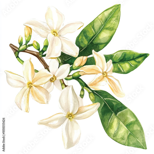 jasmine flower watercolor clipart illustration isolated
