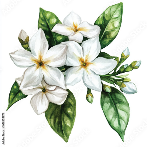 jasmine flower watercolor clipart illustration isolated