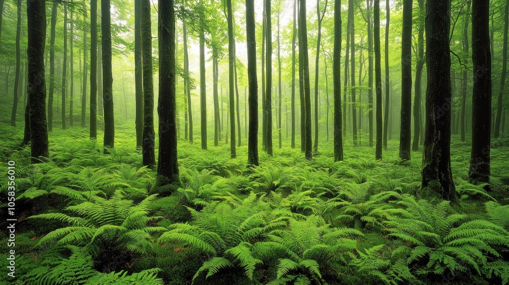 Fototapeta premium Tranquil Green Forest with Ferns