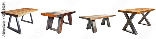 Collection of contemporary and minimalist wooden tables in various designs and styles suitable for home office conference rooms and other interior settings