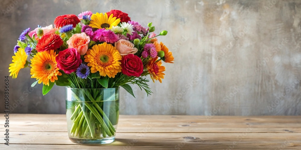 Freshly arranged bouquet of colorful flowers in a elegant vase, soft, gentle, fragrant, delicate Freshly arranged bouquet of colorful flowers in a elegant vase, soft, gentle, fragrant, delicate