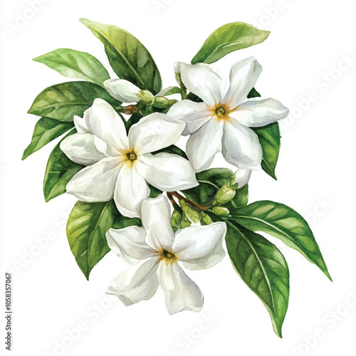 jasmine flower watercolor clipart illustration isolated