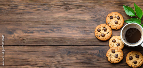 Indulge in the warmth of rustic charm a delightful arrangement of cookies and coffee on a wooden table