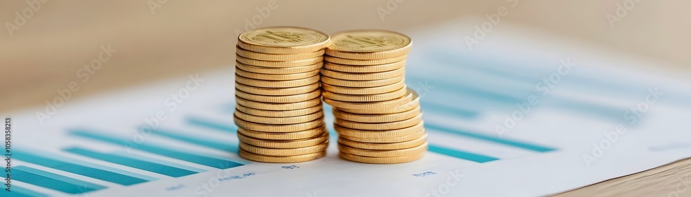 Stacked gold coins on a financial chart, symbolizing investment growth and economic prosperity. Stacked gold coins on a financial chart, symbolizing investment growth and economic prosperity.