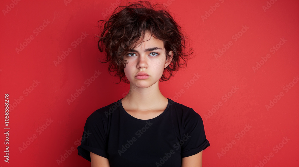 Angry or upset woman isolated on red background. Angry or upset woman isolated on red background.
