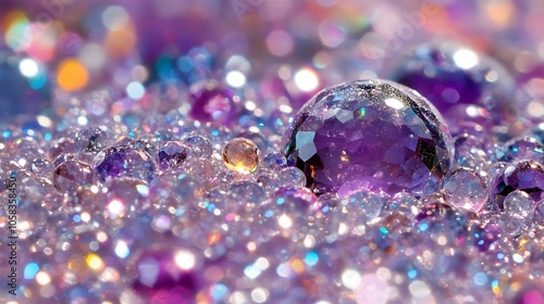 Purple and iridescent water droplets for a beautiful and elegant background