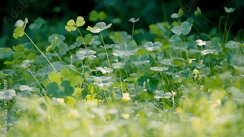 Close Up Shot of Green Clover Plants in a Field Perfect for Nature and Spring Themes Light Gradient Background with Room for Typography