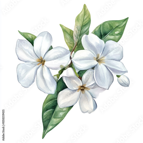 jasmine flower watercolor clipart illustration isolated